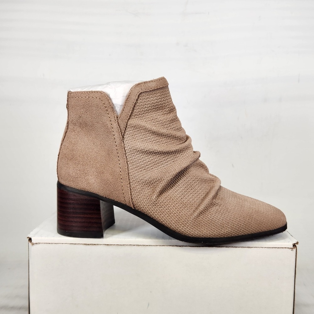 NYDJ DERNNE Ankle Boots Women Size 6 Mink Embossed Suede Ruched Block Heel